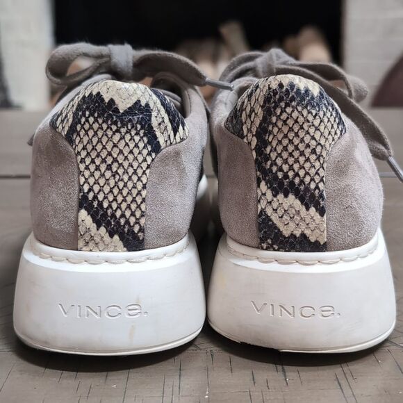 Vince Suede Rhea suede platform sole sneaker with snake skin embossed heel Sz 7 - Picture 6 of 10